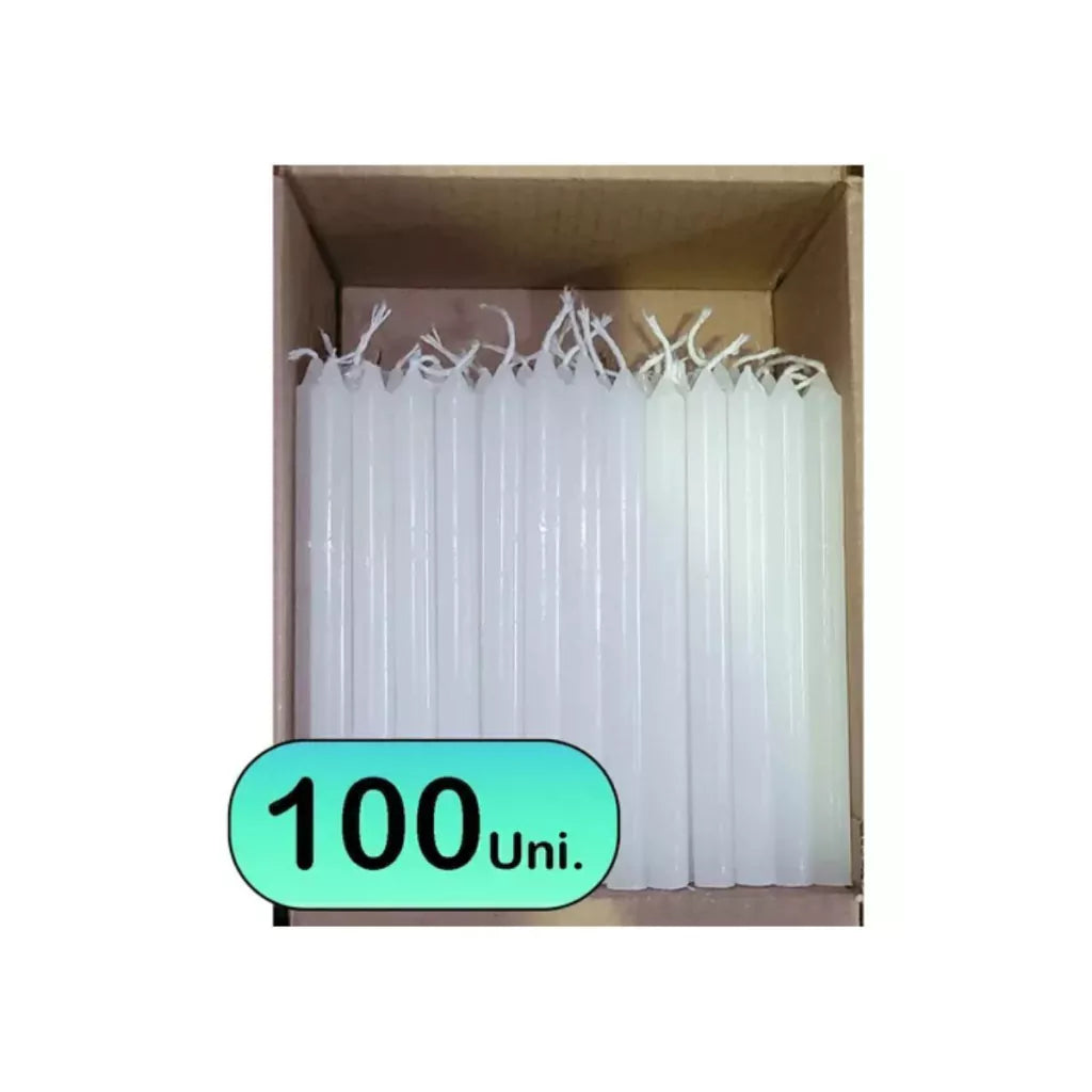 Kit Com 100 Velas Palito Branca Parafina Pura - 16 cm X 1,2 cm