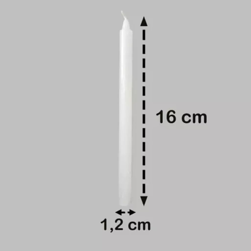 Kit Com 150 Velas Palito Branca Parafina Pura - 16 cm X 1,2 cm