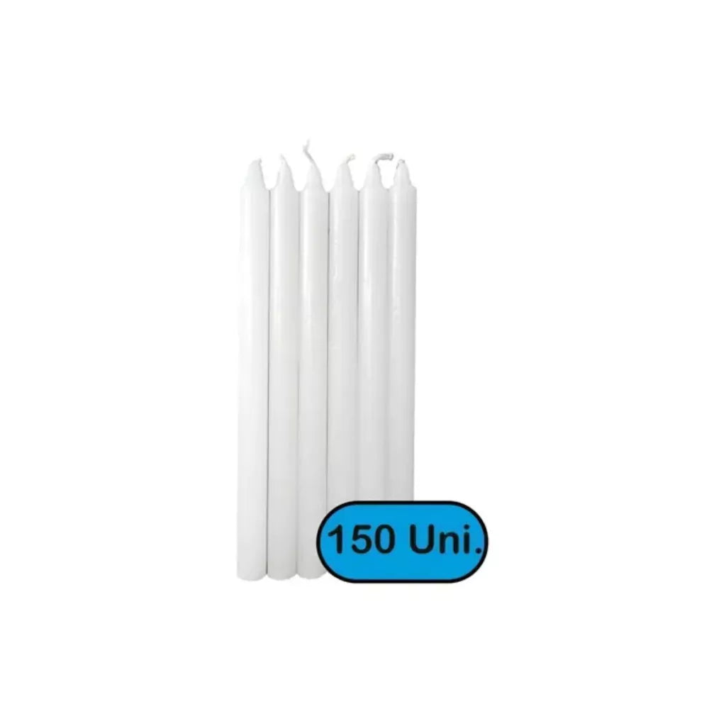 Kit Com 150 Velas Palito Branca Parafina Pura - 16 cm X 1,2 cm